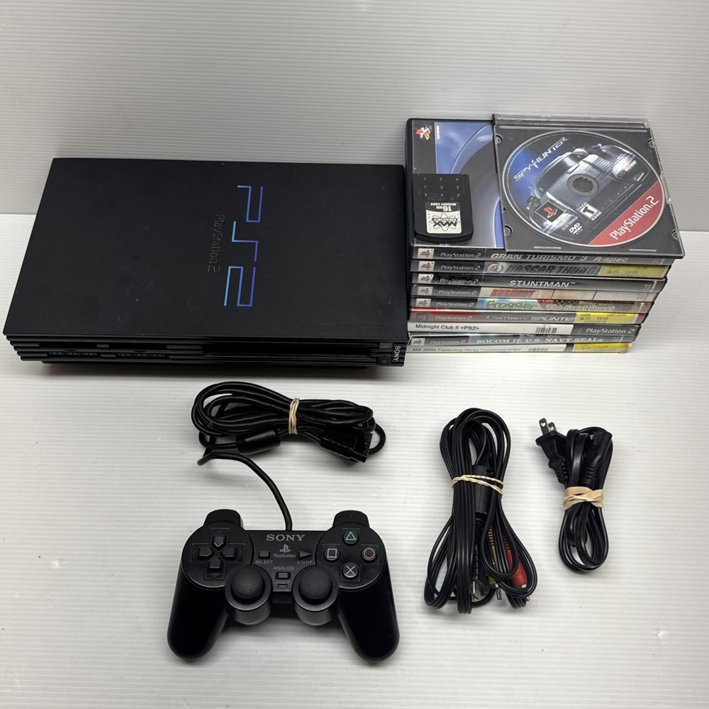 Sony Playstation 2 Video Game Console Bundle Controller Memory Card 10 Games